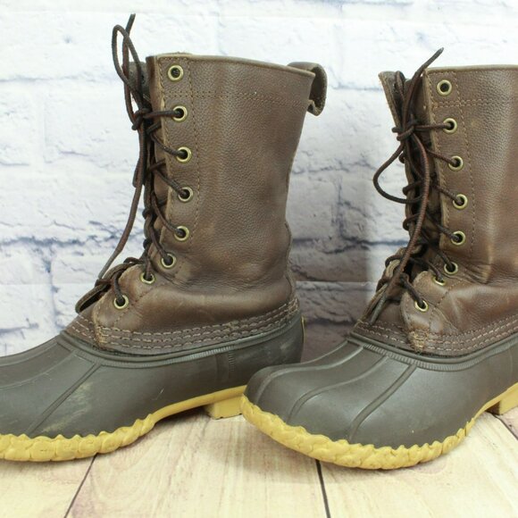 LL Bean Maine Hunting Boots Unlined Steel Shank Leather Brown Size 7 M - Picture 2 of 10